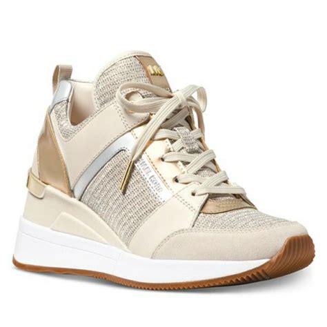 michael kors white and gold tennis shoes|Michael Kors canvas sneakers.